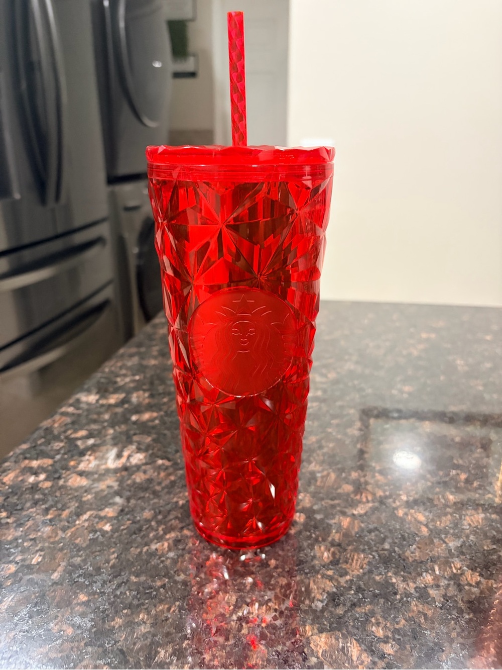 Starbucks Red Faceted Tumbler with Straw